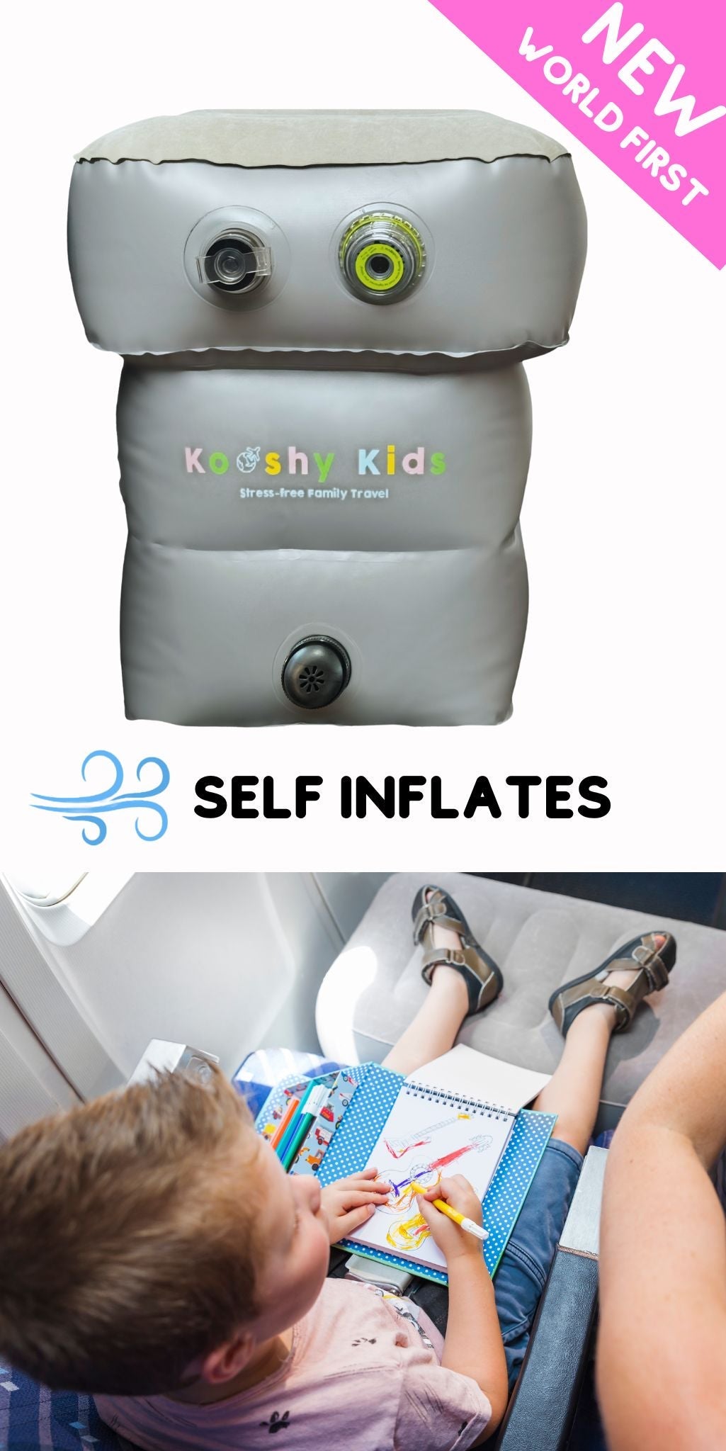 Self-Inflating Kooshy Kids Kooshion | In-Flight Comfort – Kooshy