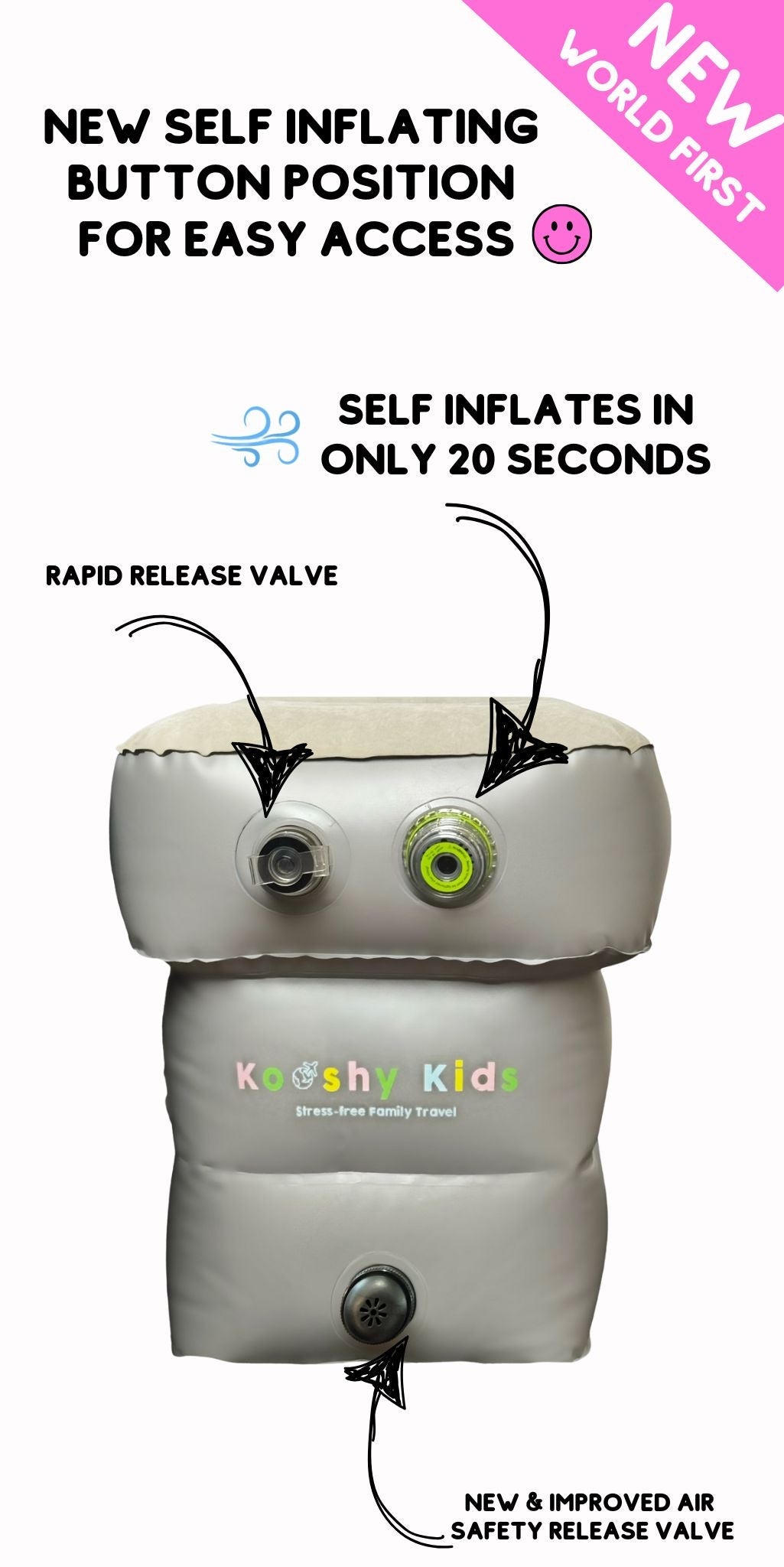 Self-Inflating Kooshy Kids Kooshion | In-Flight Comfort – Kooshy