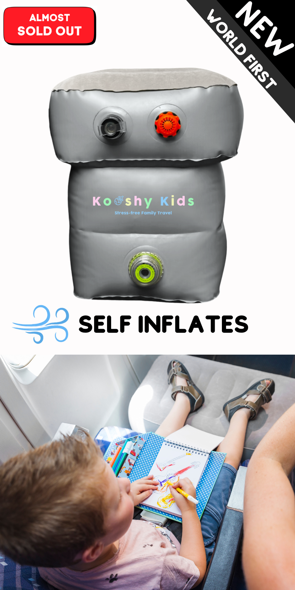 SELF-INFLATING Kooshy Kids Kooshion