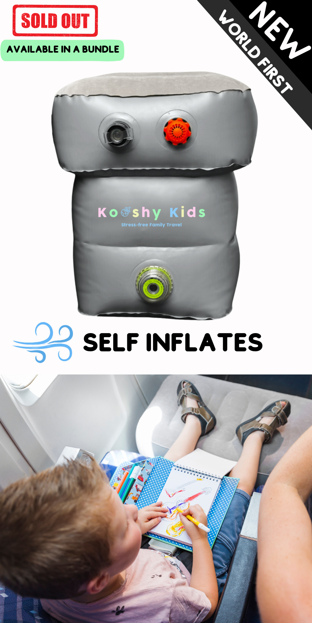 SELF-INFLATING Kooshy Kids Kooshion